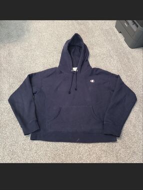Champion navy reverse weave cropped hoodie Size L